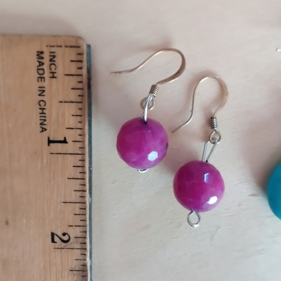 Pink quartzite and turquoise earrings - Picture 5 of 6